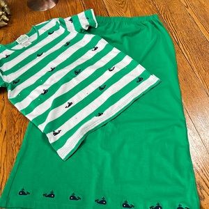 The Quacker Factory skirt set.  Green w/blue whales embroidery. Size Small.